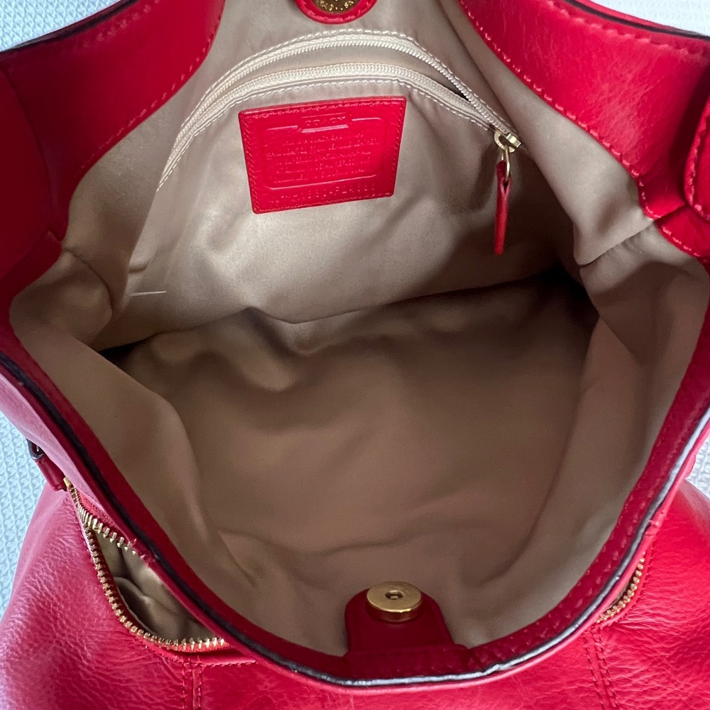 COACH Campbell Dark Red Leather Large Hobo Shoulder Bag Chunky Brass Buckle Y2K - Picture 15 of 16